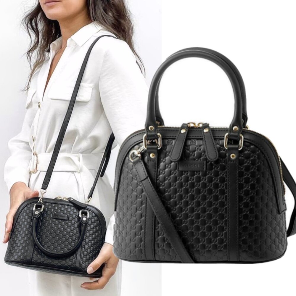 NEW GUCCI MicroGuccissima GG Crossbody Black Leather Dome Bag Small $1,950